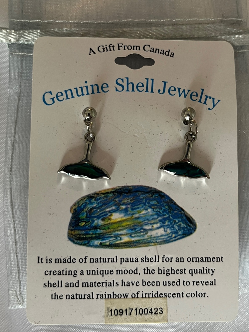 Genuine Shell Jewelry Paua Shell Whale Tail Drop Earrings - Blue/Green